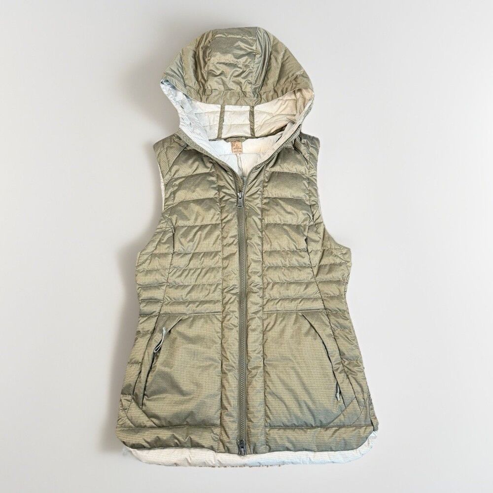 Prana Miska Puffer Vest Olive Brown Duck Down Quilted Hooded Women’s XS - Picture 1 of 5